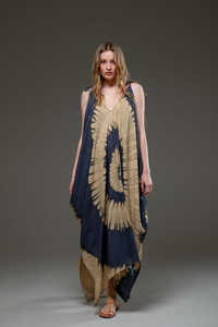 Vente en gros Nouveau col en V décontracté pour femmes Robe maxi bohème sans manches avec fronde, couleur dégradée, robes de plage au sol - Product Image 6