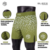Shorts de grappling MMA personnalisés avec logo imprimé, tissu de qualité, taille élastique mi-haute, séchage rapide, respirant, vêtements d'entraînement sportif pour hommes