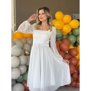 Abito da sera nuova stagione con cintura a manica lunga e collo quadrato 1302 - Product Image 2