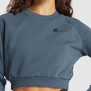 Femmes Crop Top Solide Décontracté Polyester Coton Terry Anti Rétractable 300g Doublé Broderie Hiver - Product Image 6