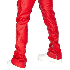 Personalizado caramelo rojo Murphy pu cuero jeans hombres pantalones decorar con bolsillos elegantes pantalones de cuero para hombre 2025 - Product Image 6