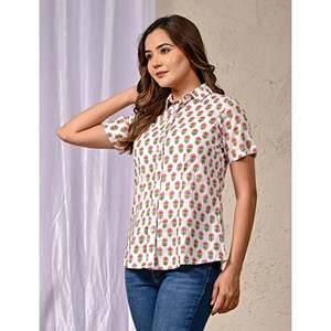 เสื้อเชิ้ตผู้หญิงสีขาวผ้าฝ้ายพิมพ์ลายดอกไม้สไตล์เรโทรผ้าซาตินป๊อปลินทรงยาวไซส์ XL สำหรับงานปาร์ตี้ฤดูใบไม้ร่วง - Product Image 5