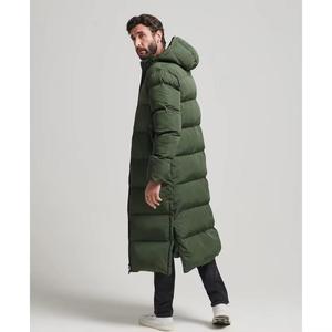 Chaqueta acolchada larga acolchada negra fina de alta calidad con logotipo personalizado y cuello con capucha cortavientos de invierno para hombre - Product Image 3