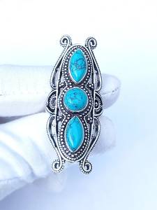 925พลอยเทอร์ควอยซ์ทำด้วยมือแหวนเงินสเตอร์ลิงโบฮีเมียนของขวัญงานแต่งงานสำหรับเธอ - Product Image 5