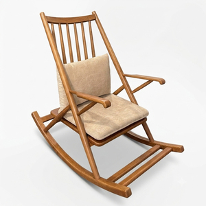 Fauteuil à bascule moderne en chêne massif, siège rembourré en mousse, fauteuil de salon confortable, garantie 3 ans pour salon et chambre à coucher - Product Image 3