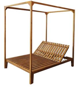 Lit de repos d'extérieur en teck avec coussin en mousse à mémoire de forme et dossier inclinable pour terrasse au bord de la piscine - Product Image 3