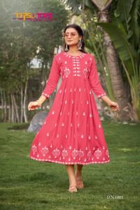 Designer Femme Maruti Mode Anarkali Kurti 16Kg Rayonne Slub 16Kg Fil de Coton Long Readymade Fantaisie Lakhnavi Indien Pakistanais - Product Image 6