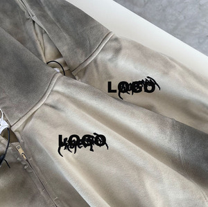 Heavyweight Regular Fit Ripped Streetwear Men Custom Zip Hoodies Sun Faded Distressed Manufacturer Vintage Acid 100% Cotton - Product Image 3