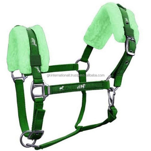 Soft Mink Fleece Padded Nylon Horse <b>Halter</b> in Many Vibrant Colors with Horse Design Ribbon Overlay & Nickel Plated Hardware - Product Image 4