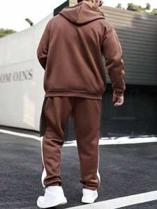 Mens Brown White and Black Colorblock Full-<b>Zip</b> <b>Hooded</b> Tracksuit with Matching Pants OEM ODM Wholesale Apparel - Product Image 3