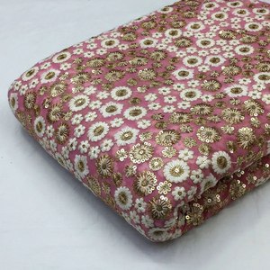 Vàng jari và trắng hoa Sequins thêu georgette vải <span class=keywords><strong>Maroon</strong></span> Màu chủ đề và sequin thêu vải - Product Image 1