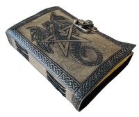 Journal vintage en cuir gaufré dragon, papier fait main à bords festonnés, pentagramme, Wicca, sorcellerie, grimoire spirale, agenda, cadeau pour femme