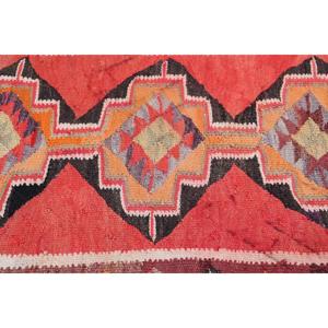 Vintage Kilim <b>Runner</b> Rug 2.7x9 ft (83x275 cm), Turkish <b>Red</b> Polka dot Wool Rug - Product Image 5