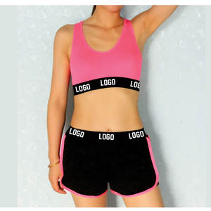 Conjunto de Yoga deportivo de algodón 100% para mujer, logotipo personalizado, gimnasio, Fitness, correr, entrenamiento, sujetador y pantalones cortos, cierre de cordón transpirable - Product Image 1