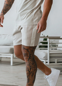 Personnalisé Hommes Beige Polaire Formation Hommes Shorts Taille Élastique Cordon Respirant 2 Poches Casual Gym Running Summer Wear - Product Image 3