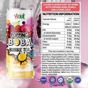 Thé à la mangue Popping Boba Bubble | 320ml (paquet de 24), boissons faibles en calories et en sucre, marque privée, échantillon gratuit, OEM ODM - Product Image 2