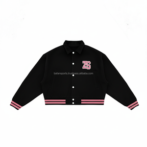 Veste universitaire en mélange de laine de qualité supérieure 450 GSM noir rose tricot côtelé personnalisé Chenille broderie Logo bouton pression veste universitaire pour homme - Product Image 1