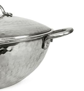 10 "-11.5" Cuivre Wok Pan Nickel Couleur Martelé À La Main Avec Couvercle Poignée En Laiton À La Main, Authentique, Cuisine Traditionnelle, Étain Plaqué - Product Image 6