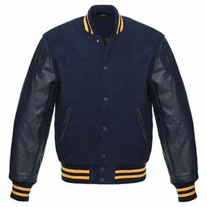 Cuerpo de lana 100% personalizado con mangas de cuero puro, cuello levantado, estilo callejero, chaqueta de béisbol universitaria para hombres, envío DDP - Product Image 4