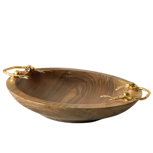 Cuenco para servir de madera de olivo de alta calidad con acento de Metal dorado, ensaladera, cuenco elegante para decoración de mesa para bodas o fiestas - Product Image 2