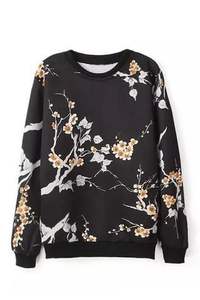 Vêtements pour femmes Sweat-shirt à manches longues imprimé floral et épaules tombantes avec logo personnalisé - Product Image 3