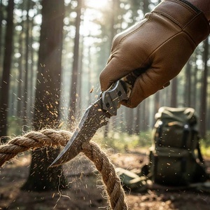 Navaja Plegable de Bolsillo de Acero de Damasco Forjada a Mano con Funda de Cuero, Regalo OEM al por Mayor, Tendencia, Cuerno de Carnero, para Camping, 3 Años de Garantía - Product Image 5