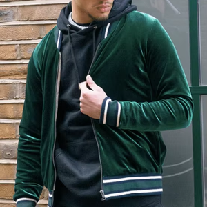 แจ็คเก็ตบอมเบอร์มีฮู้ดสีเขียวแบบสั่งทำด้านหน้าปักด้วยผ้าขนสัตว์กำมะหยี่กันน้ำและใส่กลับด้านได้ - Product Image 1