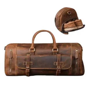 Custom Wholesale Leather Weekender Bags Duffle Bag Leather Travel Duffel Bags Men's Leather Overnight Portable