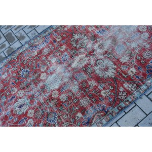 Turkish Rug 3.5x6.8 ft, <b>Red</b> Blue Ombr <b>Wool</b> Vintage Rug - Product Image 5