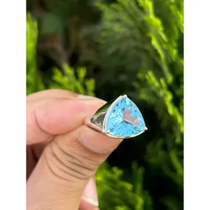 925 <b>Silver</b> Trillion Blue Topaz <b>Ring</b> Rhodium Plated with Romantic Ovular <b>Garnet</b> and Turquoise for Everyday Wear - Product Image 2