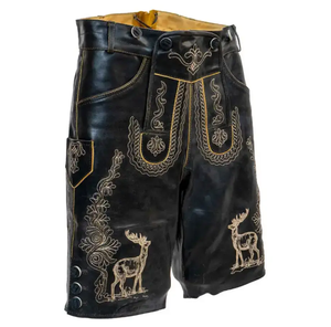Haute qualité hommes allemand Lederhosen Shorts Costume bavarois Oktoberfest marron Antique 100% véritable vache daim cuir pantalon - Product Image 6