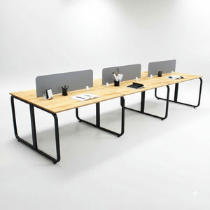 Contemporary 6-Person Minimalist Cluster <b>Workstation</b> HBMN033 Office Desks with Modern Metal Legs and Melamine Style - Product Image 1