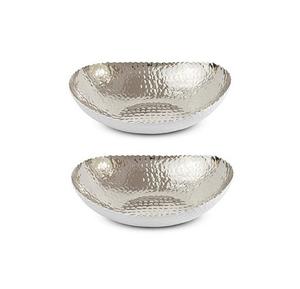 <b>Set</b> Of 2 Silver Color <b>Dessert</b> Serving <b>Bowl</b> With Premium Quality Aluminium Hammered Fruits Salad <b>Bowl</b> At Good Price - Product Image 1