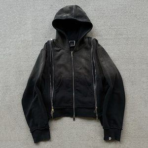 Sweats à capuche en molleton français 100% coton sur mesure, poids lourd, streetwear, surdimensionnés, triple fermeture éclair, pour l'hiver, matière de haute qualité - Product Image 3
