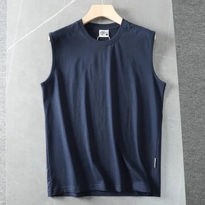 Summer New American Sleeveless O-neck Solid Color T-shirt <b>Men's</b> Fashion 100% Cotton Washed Casual Sports Fitness <b>Basketball</b> <b>Vest</b> - Product Image 2