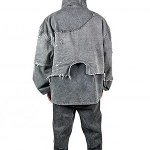 Nouveau élégant 100% coton 400 GSM poids lourd en détresse noir acide lavé à capuche blanc hommes pull Vintage hiver sweats à capuche - Product Image 2