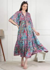 Vestido maxi de seda de verano largo Vintage indio de alta calidad con estampado floral transpirable y suave Casual Boho mujeres Vestido de playa - Product Image 4