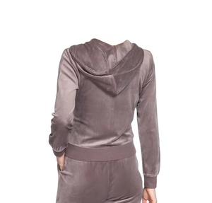 Ensemble de survêtement pour femme en velours respirant en polyester et coton, design unique, deux pièces, manches longues, sweat à capuche zippé et pantalon de survêtement - Product Image 6