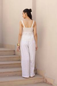 Conjunto conjunto de 2 piezas Western White Hakuba Osian para mujer, pantalón y Top bordados sin cuello con diseño de verano - Product Image 6