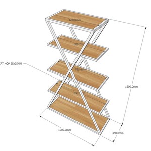 KKS002 5-Tier X-Frame Iron <b>Shelf</b> with Rubber Wood 100x35x160cm Standing Type Storage Rack Organizer for Living Room or Bathroom - Product Image 6