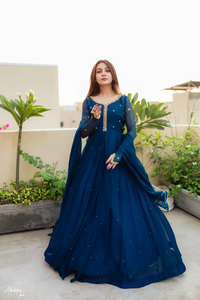 ชุด anarkali สีฟ้ากับ dupatta สำหรับเสื้อผ้าอินเดียและปากีสถาน - Product Image 4