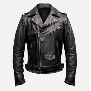 Chaqueta de Cuero para Hombre, Estilo Urbano, con Cierre, Bordada, Original, Genuina, para Motociclismo - Product Image 5