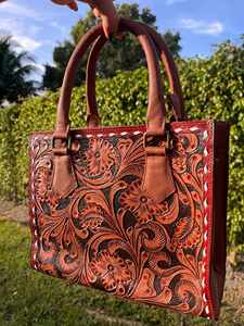 Meilleures ventes 2026 – Sacs fourre-tout vintage 100 % cuir véritable, gravures florales faites à la main, grande capacité, imperméables et légers - Product Image 4