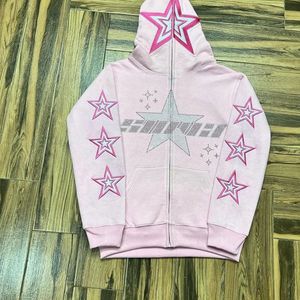 Sudadera con capucha y cremallera de algodón 100%, ropa de calle de gran tamaño con estampado de angustia, logotipo 3D, forro polar antiarrugas de secado rápido, suministro ODM - Product Image 1