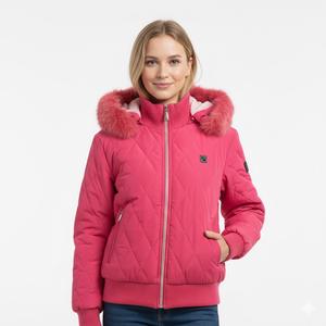 New Fashion pink Color Faux <b>Fur</b> Women's Heated Parka <b>Jacket</b> with <b>Hood</b> - Product Image 1