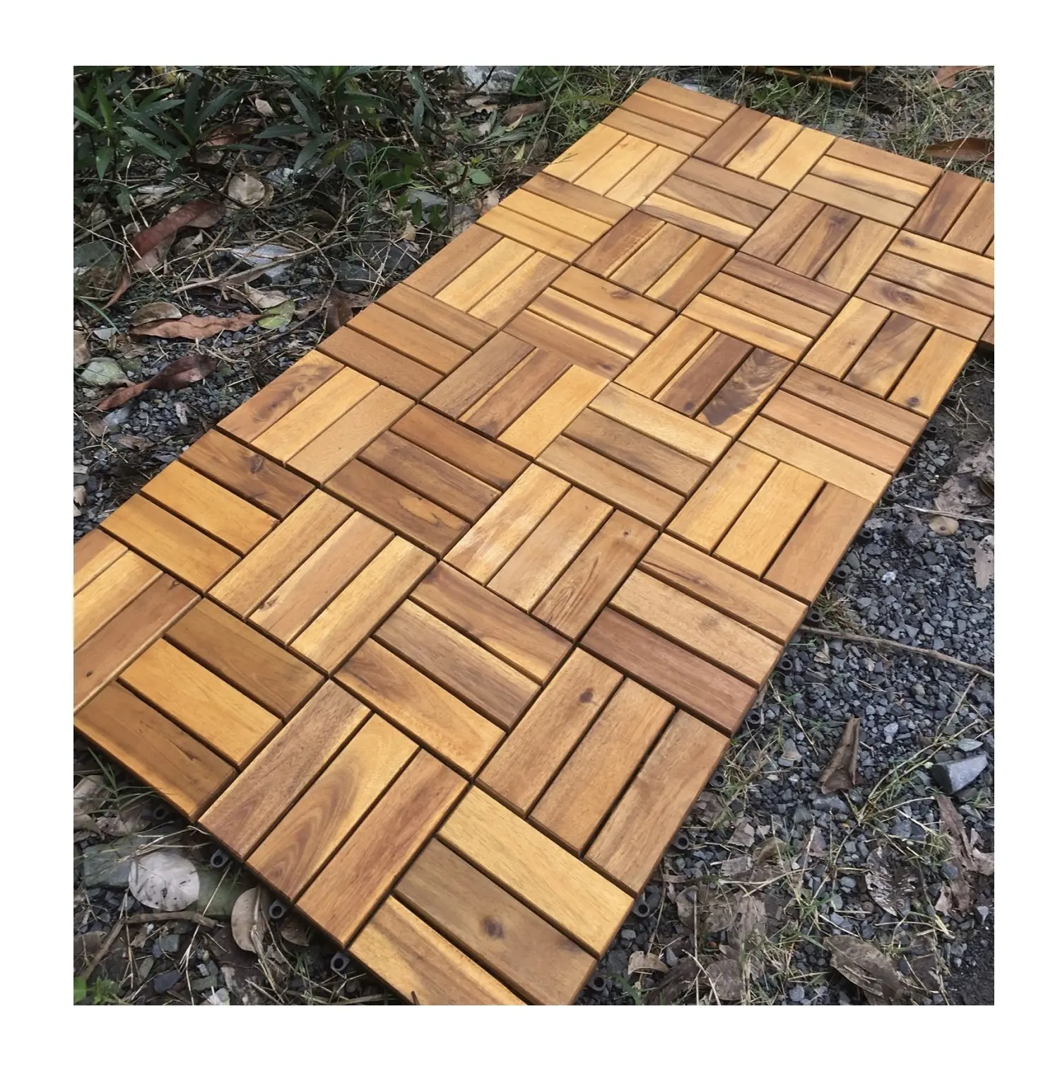 Moderno finitura opaca legno di Acacia PPCO Base di piastrelle per Decking in Acacia 12 doghe 30x30 cm di plastica Decking piastrelle per pavimenti in legno