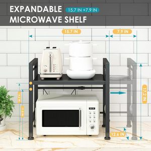 2-Tier Black Adjustable Modern Iron <strong>Kitchen</strong> Organizer Rack Microwave Shelf Standing Type for Pot Utensils Dinnerware Made Metal - Product Image 2