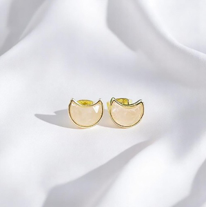 Piedra preciosa de cuarzo rosa natural 6x8mm Luna creciente plata chapado en oro bisel conjunto Stud pendientes mujer pendiente moda pendiente - Product Image 2