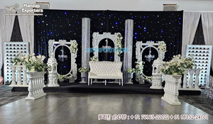 Decoración de Escenario para Recepción de Boda Americana, Marcos de Diseño de Ventana para Boda Asiática, Escenario Moderno con Temática de Boda, Escenario de Fibra Óptica - Product Image 4