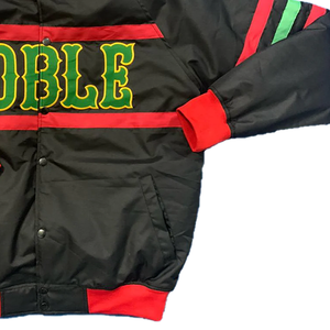 Chaqueta Bomber Universitaria NOBLE Negra, Roja y Verde, Venta al por Mayor OEM, Ropa Urbana de Fraternidad Griega, Unisex, Ribete Acanalado, Cierre de Cremallera Frontal, Primavera - Product Image 4